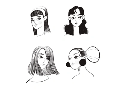 Random female faces article character face female illustration illustrator magazine sketch