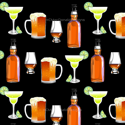 Margaritas, Beer, and Whiskey repeat pattern repeating pattern seamless pattern surface pattern designer surfacedesign textile pattern