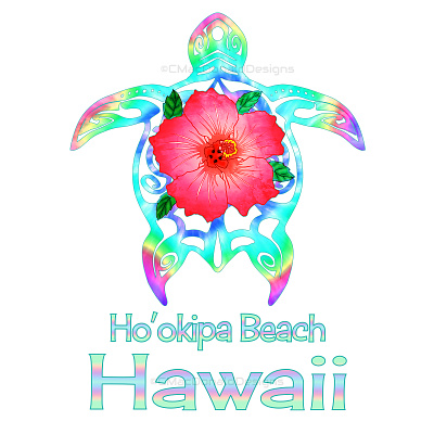 Ho'okipa Beach Hawaii Tribal Turtle design illustration placement print