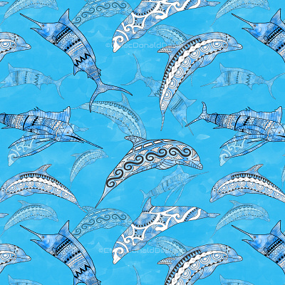 Tribal Ocean Animals repeat pattern repeating pattern seamless pattern surface pattern designer surfacedesign textile pattern