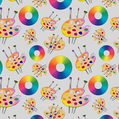 Artist Palette and Color Wheels repeat pattern repeating pattern seamless pattern surface pattern designer surfacedesign textile pattern