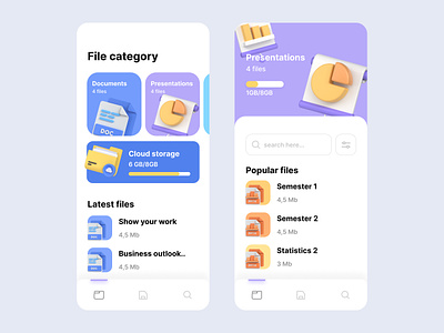 Storage and File Management App 3d icons 3d illustration 3d ui design app blue file management illustration interface presentation purple ui storage management ui ux