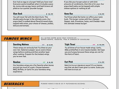 Mock Sports Bar Menu graphic design illustrator menu product design typography ui design vector