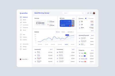 Spendflow - Dashboard - UX/UI card cash dashboard exchange finance investments money nav menu spendflow statistics transfer ui ux