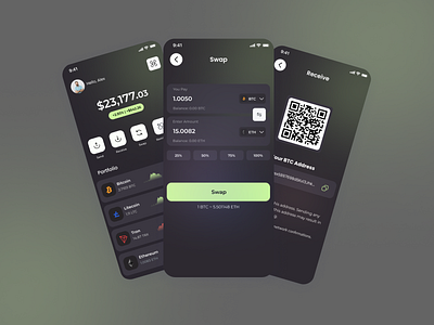 Crypto Wallet - Mobile App app blockchain branding creative crypto wallet dark theme trending ui design ux design xrpl