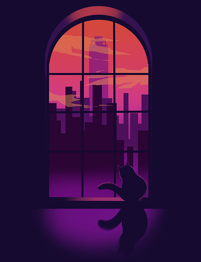 Moody Evening with a Cat cat colour design gradient graphic design moody procreate