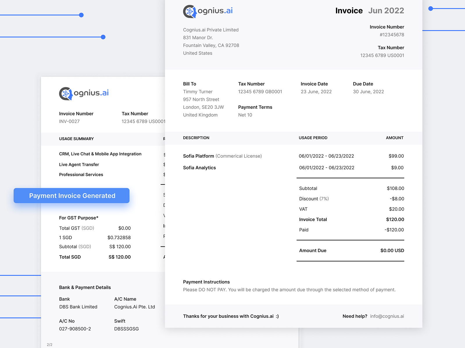 Cognius.ai Invoice Design Sample by sathish kumar R L on Dribbble