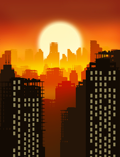 Sunny Evening buildings colours graphic design moody procreate sunset