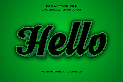 Hello editable 3D text effect with green gradient holiday