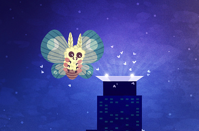 Moth WIP 2 capella tower childrens book illustration cityscape cute illustration minneapolis moth photoshop texture