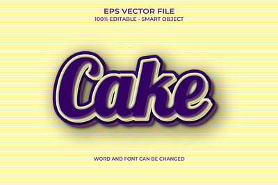 Editable 3D cake text effect with purple color vector