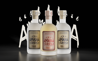 Amaha Tequila 3d 3d rendering advdvertising branding design drinks graphic design illustration label logo poster tequila texturing typography