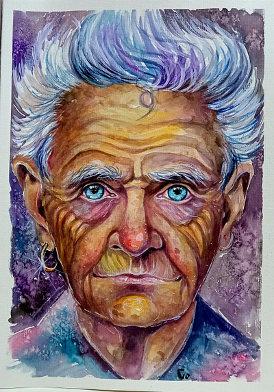 Original watercolor painting, Portrait of Old man, Grandfather grandfather graphic design hand painted handmade paint painting