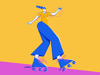 roller girl cute design flat illustration minimal vector vector art