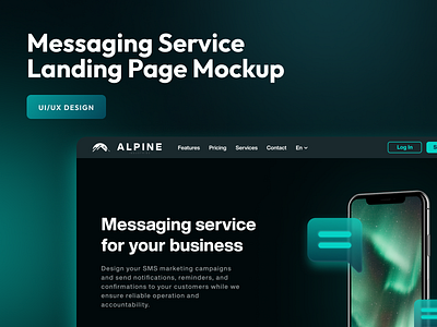 Messaging Service Landing Page Mockup 3d app branding clean communication dark design graphic design icons illustration logo minimal typography ui ux vector web webdesign