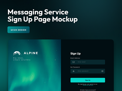 Messaging Service Sign Up Page Mockup app branding clean dark design graphic design illustration logo minimal typography ui ux vector web webdesign