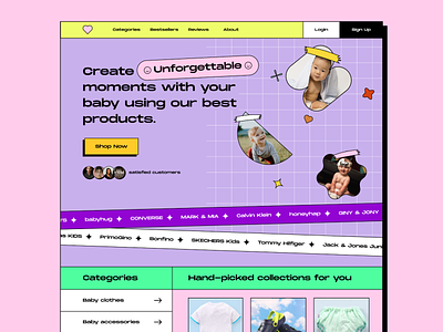 Neubrutalism-style landing page UI baby products branding color dailyui design design style graphic design landing page neopop neubrutalism typography ui ux uxui vector web design website