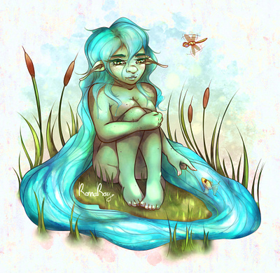 Water Nymph - Little Friend cute dragon fly fantasy fish illustration nymph stylized water water nymph
