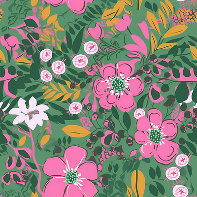 Lulu & Co : Pattern Design, Pink Poppies design floral green pink poppies seamless pattern surface pattern design