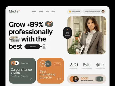 Media Business Desktop Landing Page apple best web design business darkmode desktop header homepage landing landing page marketing marketing site media seo social media ui visual web design website