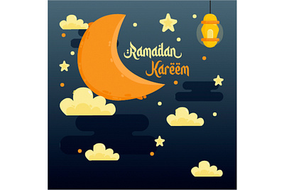 Ramadan Kareem Greeting with Lantern greeting illustration islam kareem moon mubarak muslim ramadan vector