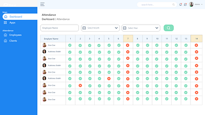 dashboard of attendance page