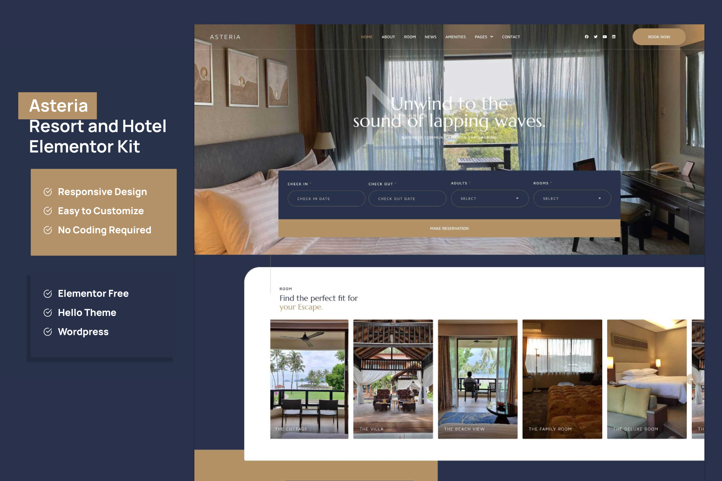 Asteria – Resort and Hotel Website resort hotel theme room booking travel ui ui design ui ux website wordpress