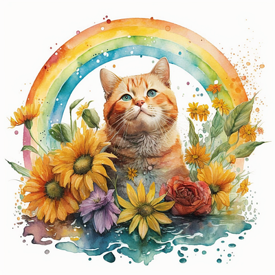 This is Cute Cat Water Colour Design flowes