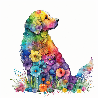Cute Dog Water Colour Design flowes