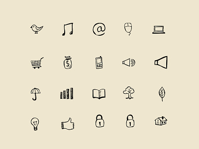 30 Hand-Drawn Icons And Photoshop Shapes vector psd