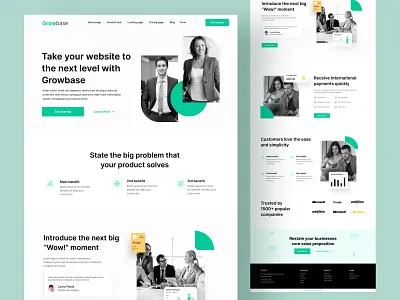Growbase Website Design: business landing web page business business web creative design design designmind home page interface landing landing page product ui uiux design web web design website