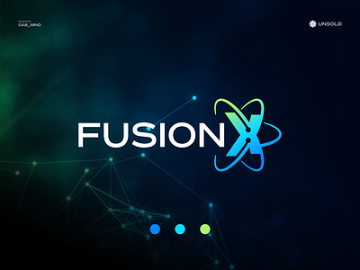 Fusion X Lettermark Logo atom brand chemistry fusion icon lab lettermark logo deisgn minimal nuclear nucleus reaction tech technology wordmark x