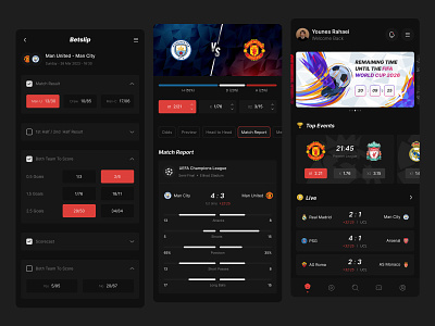 Betting Mobile app app bet betting betting app concept dark mode design football illustration player score soccer sport sport markets ui uiux user experience user interface ux visual design