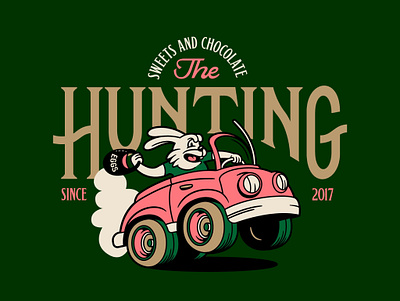 The Hunting (Types incl.) branding bunny car design doodle drawing easter graphic design hurry illustration lettering logo rabbit typography vector vehicle