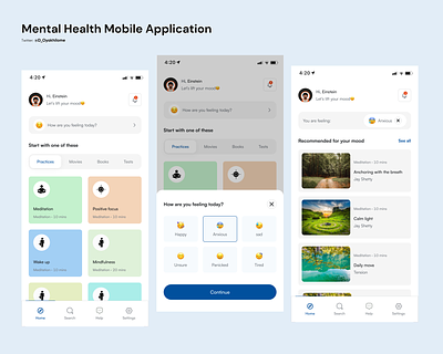 Mental Health Mobile Application health health mobile application health tracker healthapp mental health mood mood tracker app self care app uidesign uxdesign