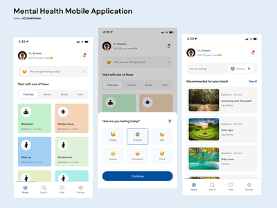 Mental Health Mobile Application health health mobile application health tracker healthapp mental health mood mood tracker app self care app uidesign uxdesign