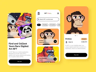 NFT digital art store 8bit 8bit illustration crypto ecommerce midjourney minimalistic nft opensea pixel art sleek ui ui insparation ui nft web3 web3 app web3 design