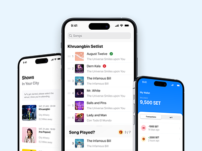 SetPay: A music royalty tracking app for blockchain algorand blockchain blockchain app challenge design figma ios ios app iphone list mobile music music app music mobile app nft setlist ui wallet web app web3