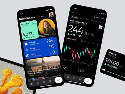 Investing.com redesign concept app charts dark design finance investing iphone markets minimalist mobile trade ui ux