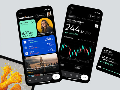 Investing.com redesign concept app charts dark design finance investing iphone markets minimalist mobile trade ui ux