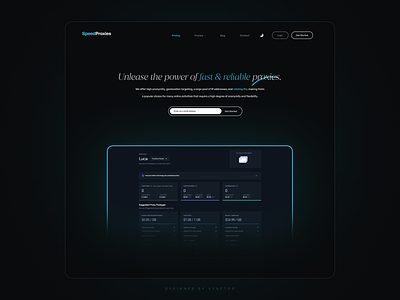 SpeedProxies Landing Page Design clean dark dark blue design minimal neat proxies sleek ui website