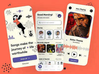 Alpha Audio - Music Player App album audio episodes illustraion media mobile app music music app music player player playlist podcast song sound spotify streaming app ui ui animation ui design user interface