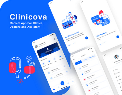 Clinicova App assistant branding doctor emptystate healthcare illustrations medical app mobile app ui ui screens ux