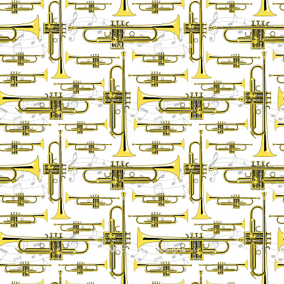 Gold Trumpet Music Pattern repeat pattern repeating pattern seamless pattern surface pattern designer surfacedesign textile pattern