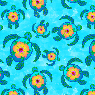 Hawaiian Honu Sea Turtles repeat pattern repeating pattern seamless pattern surface pattern designer surfacedesign textile pattern