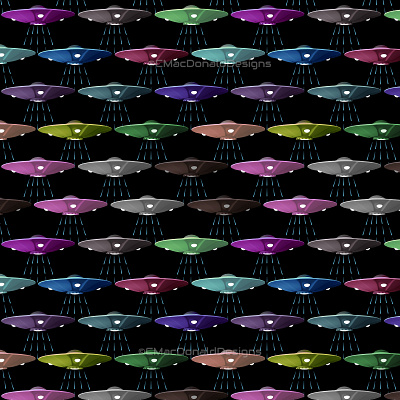 Multicolor UFOs Flying Saucers repeat pattern repeating pattern seamless pattern surface pattern designer surfacedesign textile pattern