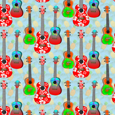 Hawaiian Ukuleles and Pineapple Pattern repeat pattern repeating pattern seamless pattern surface pattern designer surfacedesign textile pattern