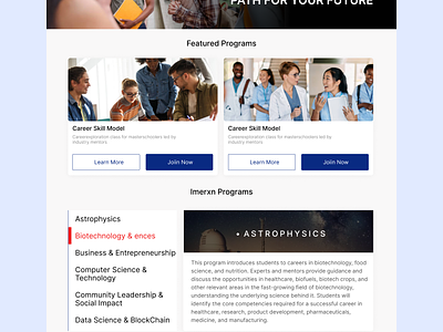Program page redesign for a website design learning program ui