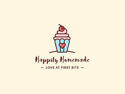 Happily Homemade bakery baking branding cake cherry cupcake flat heart illustration india logo love minimal vector yum yummy
