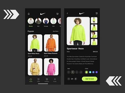 Nike app Motion animation app appdesign concept dark ecommerce light lightdark minimal motion motiongraphic neon neongreen nike nikeapp sport ui uiux ux